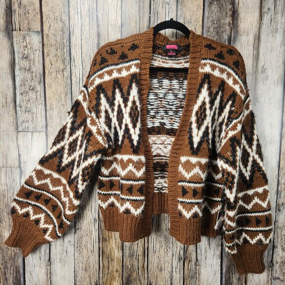 Rock & Roll Denim Aztec Print Cardigan Sweater - L - Picture 3 of 10